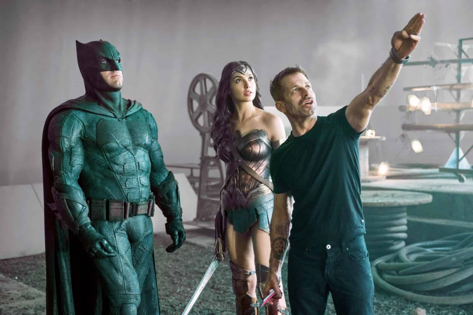 Batman (Ben Affleck), Wonder Woman (Gal Gadot) being directed by Zack Snyder in Justice League