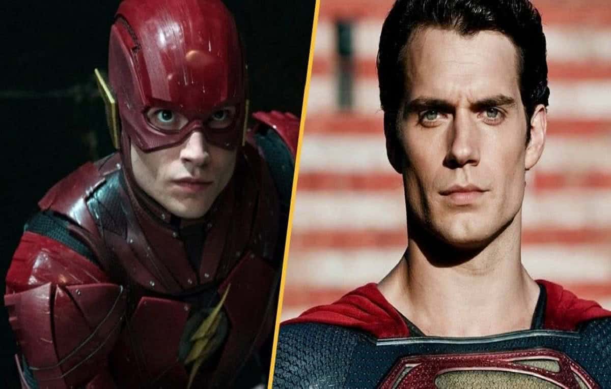 Ezra Miller como Flash e Henry Cavill como Superman