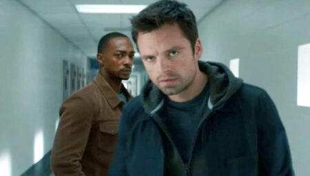 Sam Wilson (Anthony Mackie) e Bucky Barnes (Sebastian Stan) em Falcão e o Soldado Invernal (Reprodução / Disney+)