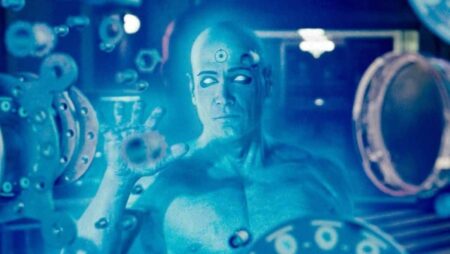 Dr. Manhattan (Billy Crudup) em Watchmen (Reprodução)