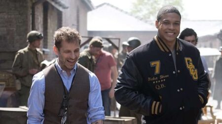 Zack Snyder e Ray Fisher nos bastidores de Liga da Justiça (Divulgação)