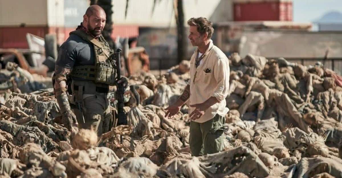 Dave Bautista e Zack Snyder nos bastidores de Army of the Dead (Divulgação / Netflix)