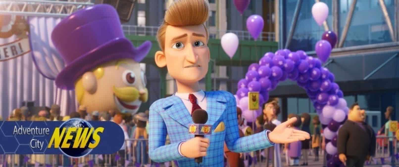 Marty Muckracker (Jimmy Kimmel) em PAW Patrol: The Movie (Divulgação / Spin Master)