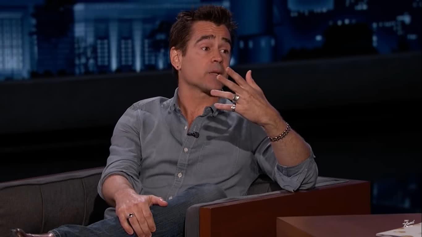 Colin Farrell se emocionou ao falar dos sem teto no talk show Jimmy Kimmel Live Reproducao
