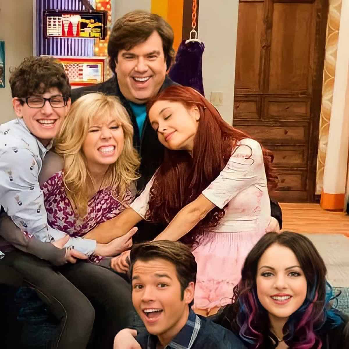 Dan Schneider com o elenco de