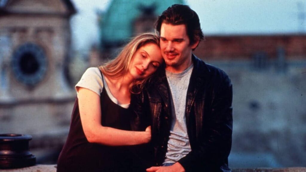 Julie Delpy e Ethan Hawke em Antes do Amanhecer Reproduc