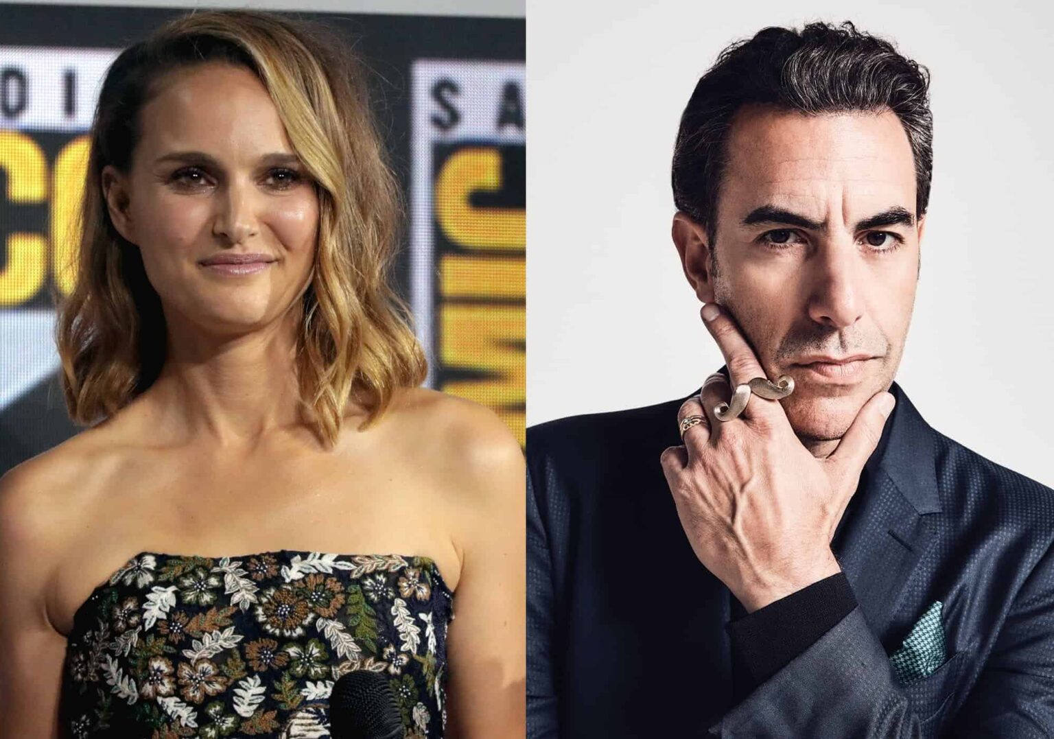 Natalie Portman e Sacha Baron Cohen Reproducao Montagem Epipoca