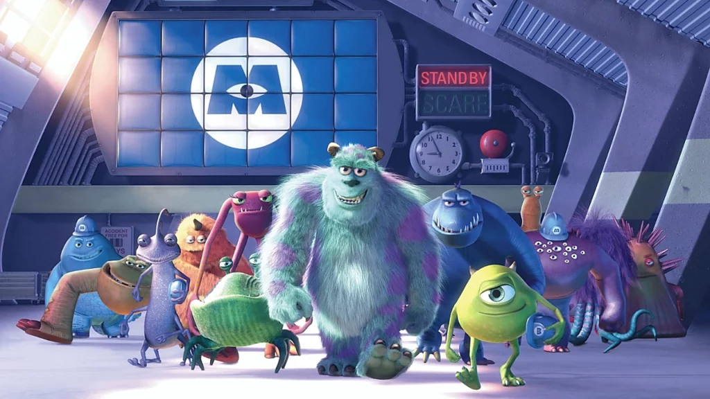 Personagens de Monstros S.A.: guia completo da franquia Personagens de monstros sa aparecem reunidos na fábrica de sustos com Mike e Sulley em destaque.