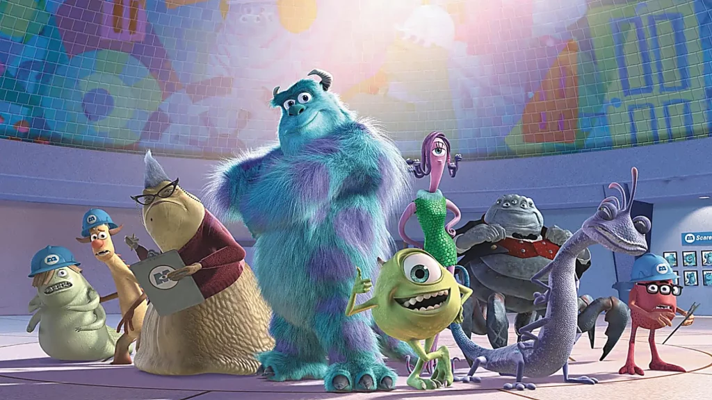 Personagens de Monstros S.A.: guia completo da franquia 1 Personagens monstros sa reunidos em cena colorida da franquia, com monstros em destaque.