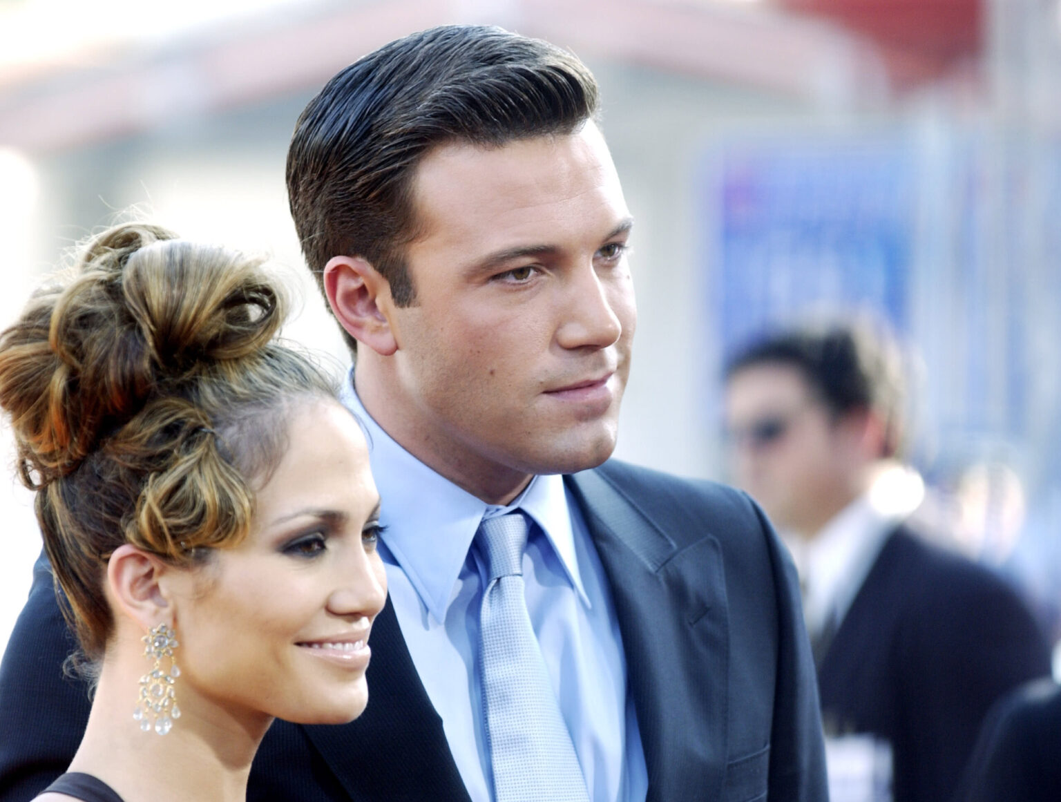 Jennifer Lopez e Ben Affleck durante o lançamento de Contato de Risco