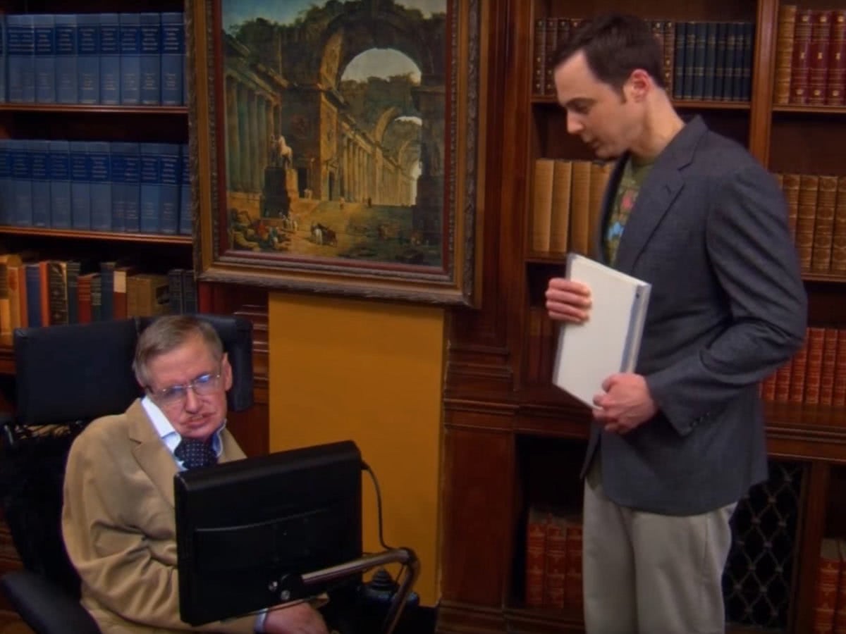 5 atores falecidos de The Big Bang Theory que você não sabia 4 Stephen Hawking e Sheldon (Jim Parsons) em The Big Bang Theory (Reprodução