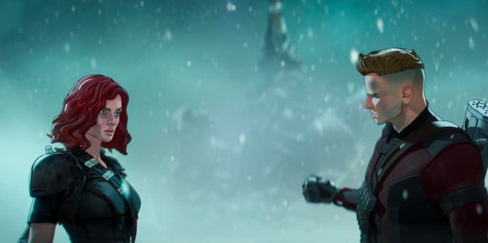 5 easter-eggs do episódio 8 de What If...? em referência ao MCU e quadrinhos 4 Viúva Negra e Gavião Arqueiro em What If... (Reprodução)