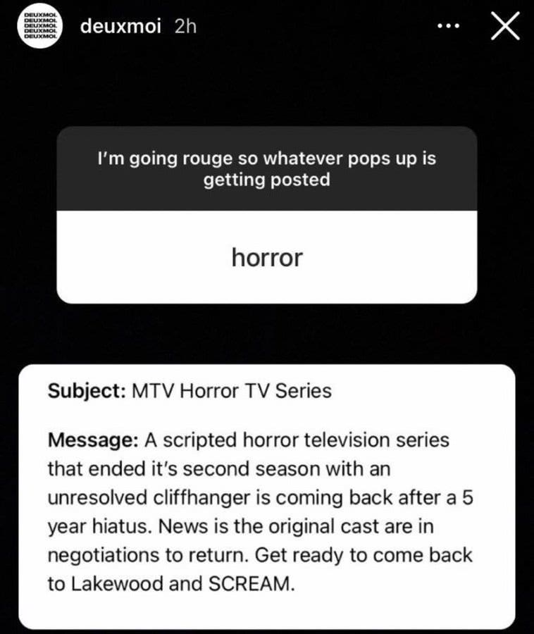 Insider publicou novidade sobre série da MTV Scream nas redes sociais (Reprodução)