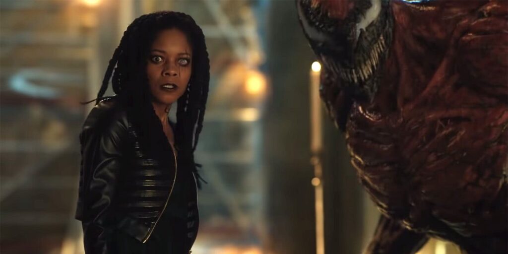 Quem é Shriek, vilã que aparece em Venom: Tempo de Carnificina? Shriek (Naomie Harris) e Carnificina em Venom Tempo de Carnificina (Reprodução)