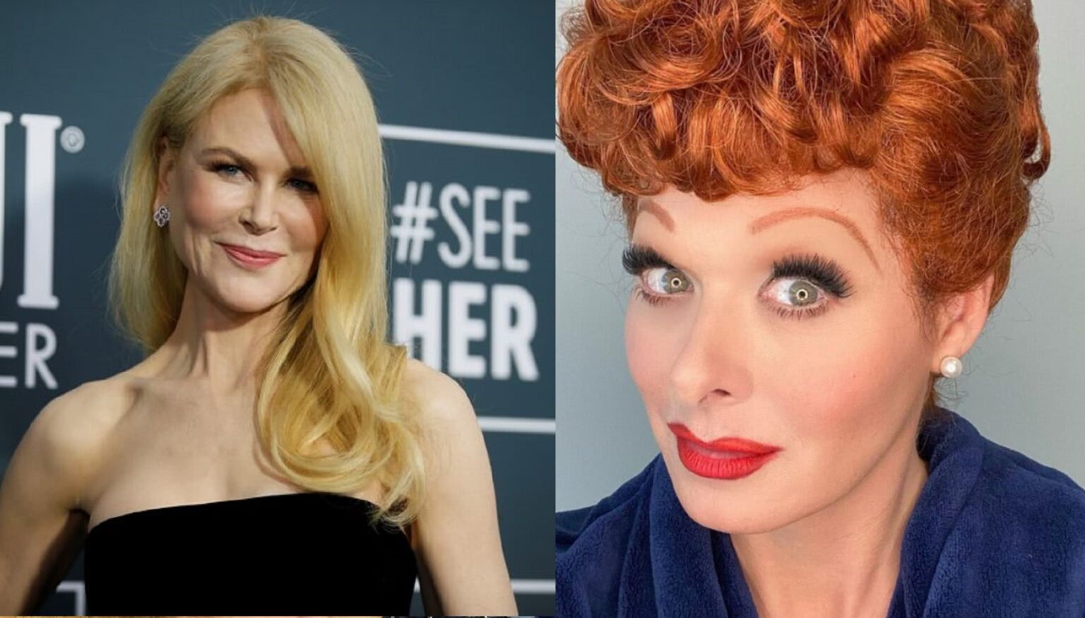 Fãs de Debra Messing não aceitam escalação de Nicole Kidman para filme Nicole Kidman e Debra Messing como Lucille Ball (Montagem/Reprodução)