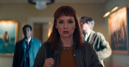 Jennifer Lawrence como Kate Dibiasky em Não Olhe para Cima (Reprodução / Netflix)
