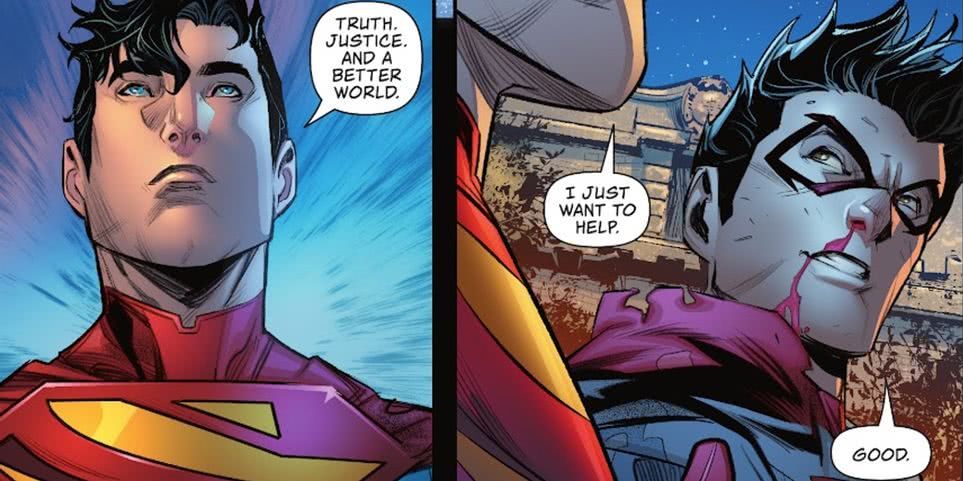 Jon Kent e Damian Wayne nos quadrinhos da DC (Reprodução)