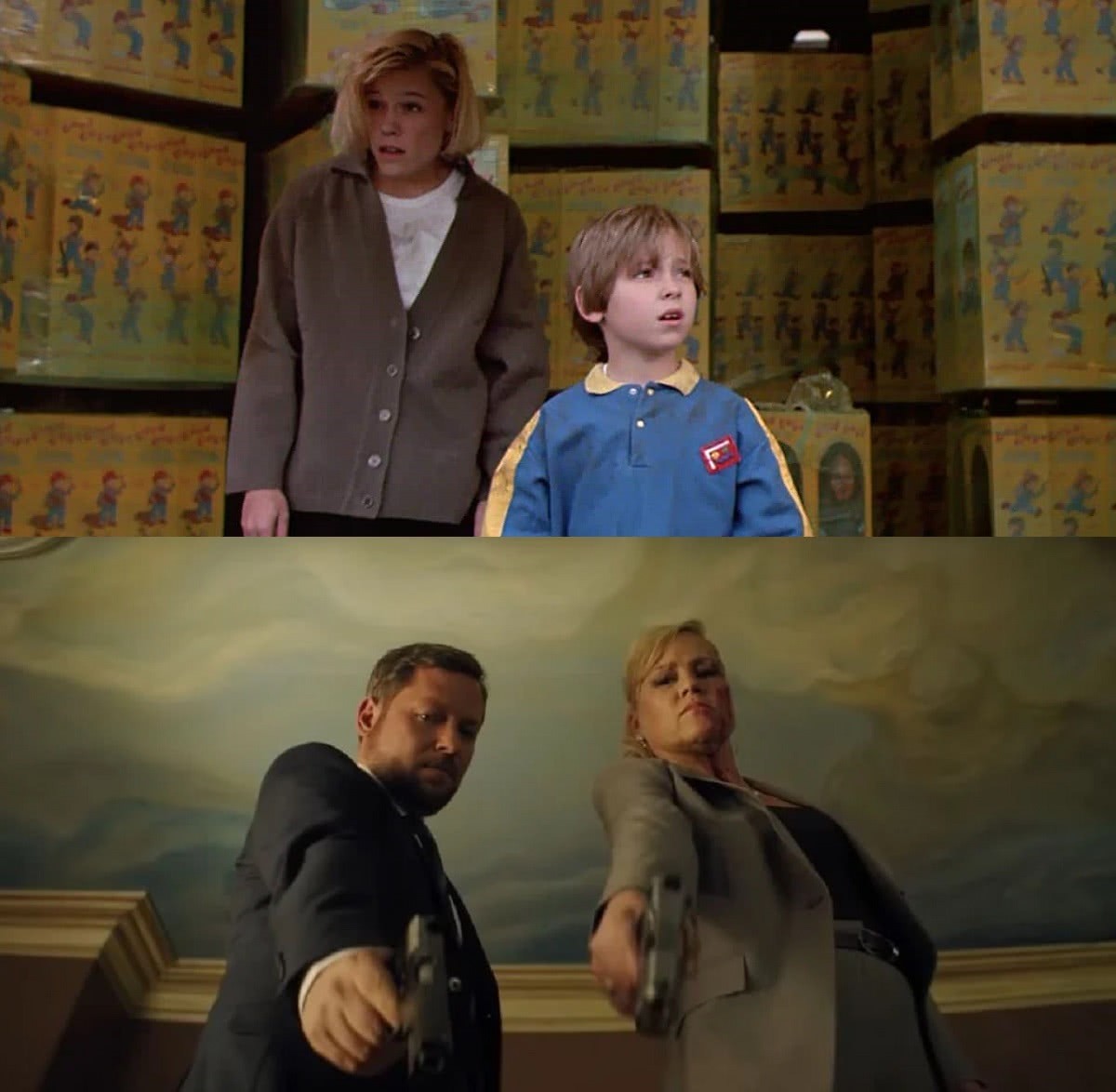 Alex Vincent como Andy Barclay e Christine Elise como Kyle em Brinquedo Assassino 2 em 1990 e em Chucky em 2021 (Reprodução)