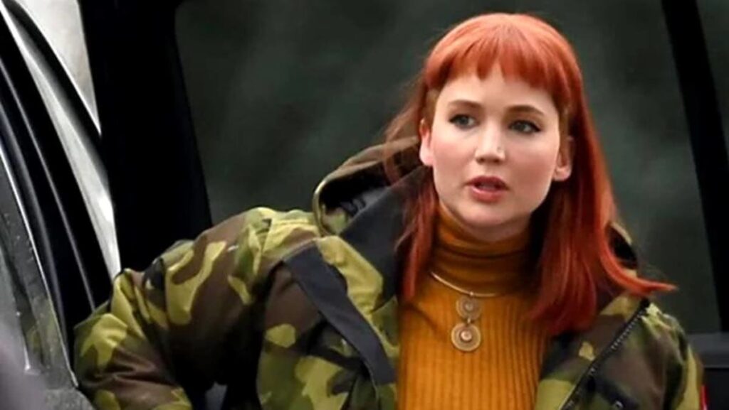 Jennifer Lawrence explica por que é um inferno trabalhar com Leonardo DiCaprio Jennifer Lawrence em Não Olhe Para Cima (Reprodução)