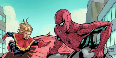 HQ muda tudo o que se sabe sobre a origem do Homem-Aranha Capitã Marvel e Homem-Aranha nos quadrinhos da Marvel (Reprodução)