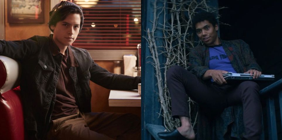 Personagens de Riverdale e seus correspondentes em O Mundo Sombrio de Sabrina 4 Jughead em Riverdale e Ambrose em O Mundo Sombrio de Sabrina Montagem Reproducao