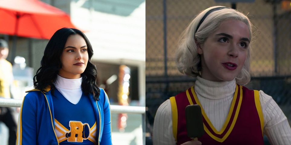 Personagens de Riverdale e seus correspondentes em O Mundo Sombrio de Sabrina 7 Veronica em Riverdale e Sabrina em O Mundo Sombrio de Sabrina Montagem Reproducao