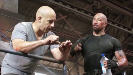 Vin Diesel é Toretto e Dwayne "The Rock" Johnson é Hobbs na franquia Velozes e Furiosos (Reprodução)