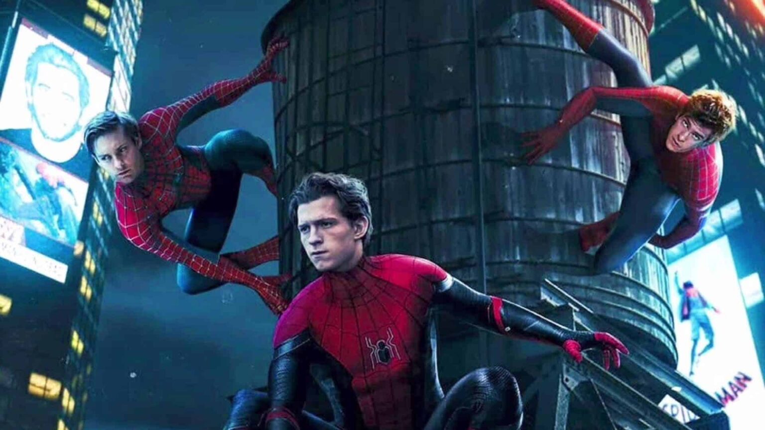 Tobey Maguire, Tom Holland e Andrew Garfield em Homem-Aranha Sem Volta Para Casa (Divulgação)