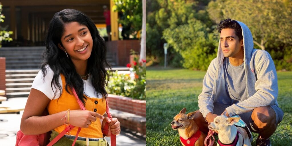 Maitreyi Ramakrishnan é Devi e Anirudh Pisharody é Des em Eu Nunca... (Montagem/Reprodução/Netflix/Instagram)