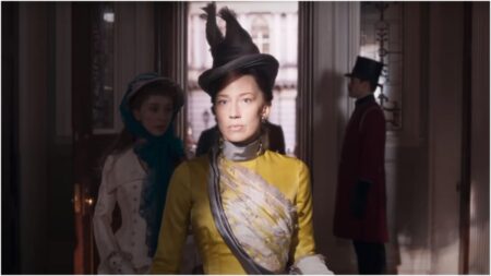 Estrela de A Idade Dourada revela condições complicadas devido Covid-19 Carrie Coon como Bertha Russel em A Idade Dourada Reproducao