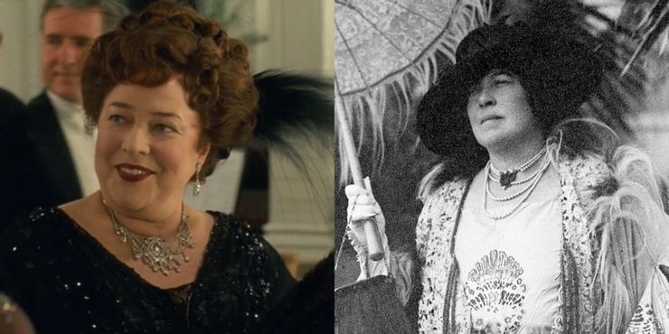 Titanic | A verdadeira inspiração para o casal Jack e Rose 2 Molly Brown (Kathy Bates) em Titanic e Molly Brown na vida real (Montagem Reprodução)