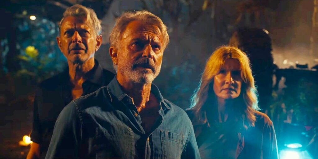 Jeff Godlblum, Laura Dern e Sam Neill em Jurassic World: -world-3-dominion-trailer-cast