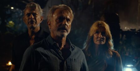 Jeff Godlblum, Laura Dern e Sam Neill em Jurassic World: Domínio (Reprodução / Universal)
