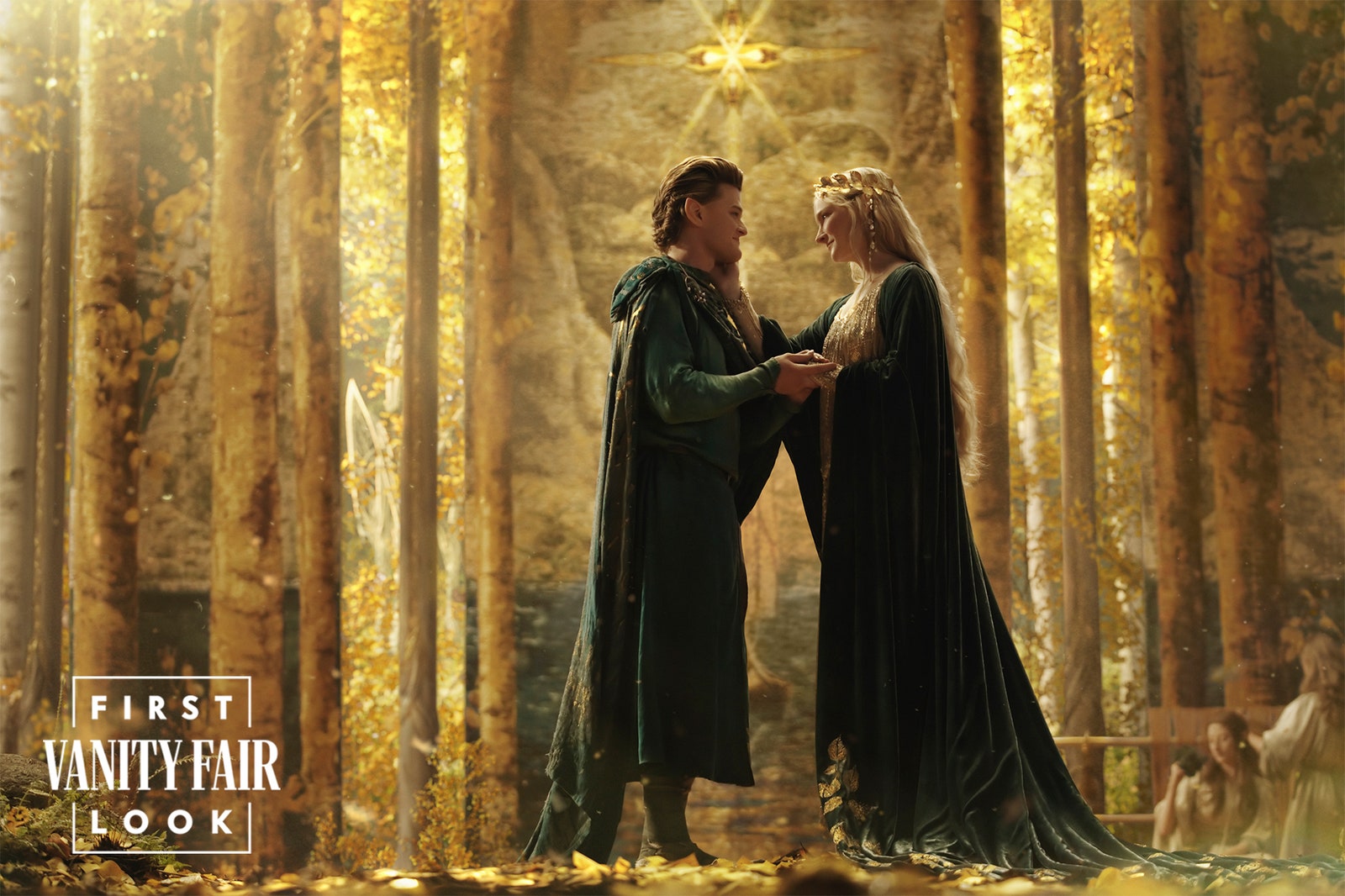 Elrond (Robert Aramayo) e Galadriel (Morfydd Clark) em The Rings of Power (Divulgação / Amazon)