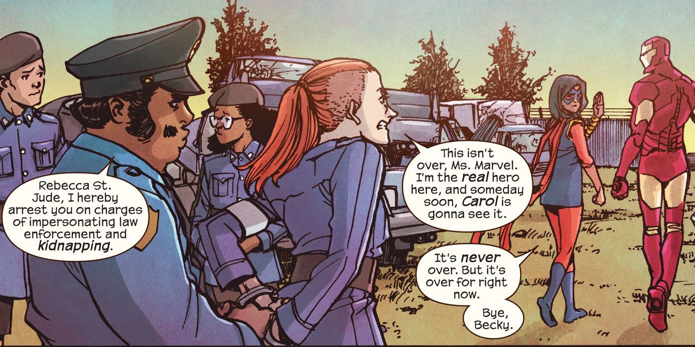 6 vilões que Ms. Marvel já enfrentou nos quadrinhos 2 Becky St. Jude sendo presa nos quadrinhos Reproducao