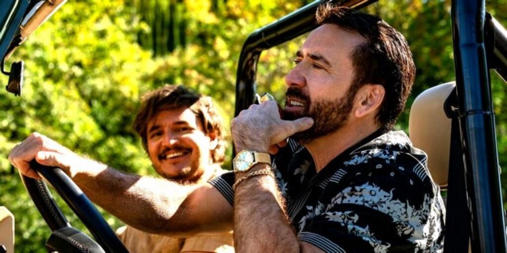 O Peso do Talento: Nicolas Cage diz que filme só funcionou por um único motivo Pedro Pascal e Nicolas Cage em O Peso do Talento (Reprodução)