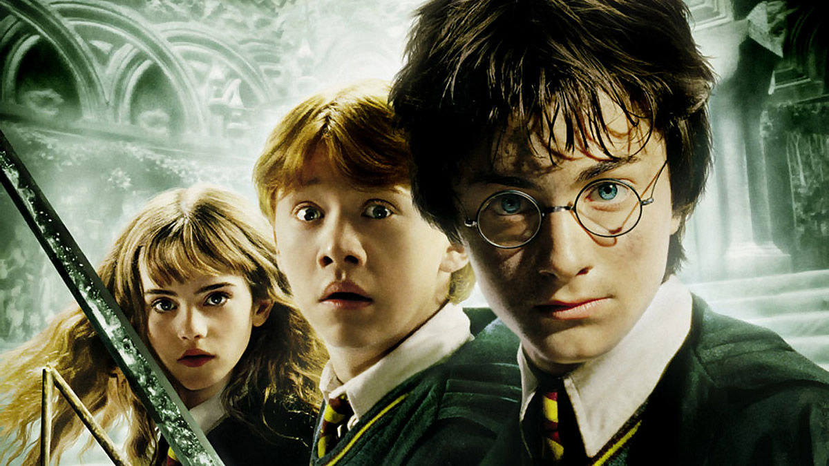 Emma Watson, Rupert Grint and Daniel Radcliffe in Harry Potter and the Chamber of Secrets (Reproduction)