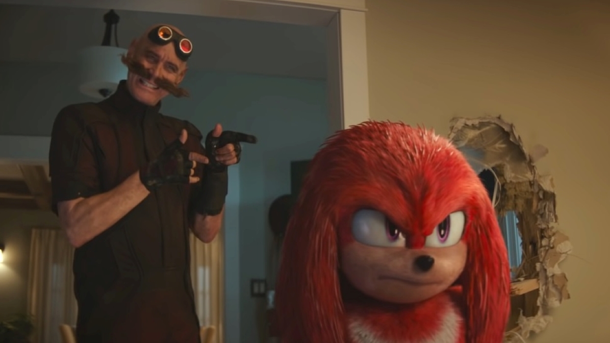 Dr. Robotnik (Jim Carrey) e Knuckles (Idris Elba) em Sonic 2 (Reprodução / Paramount)