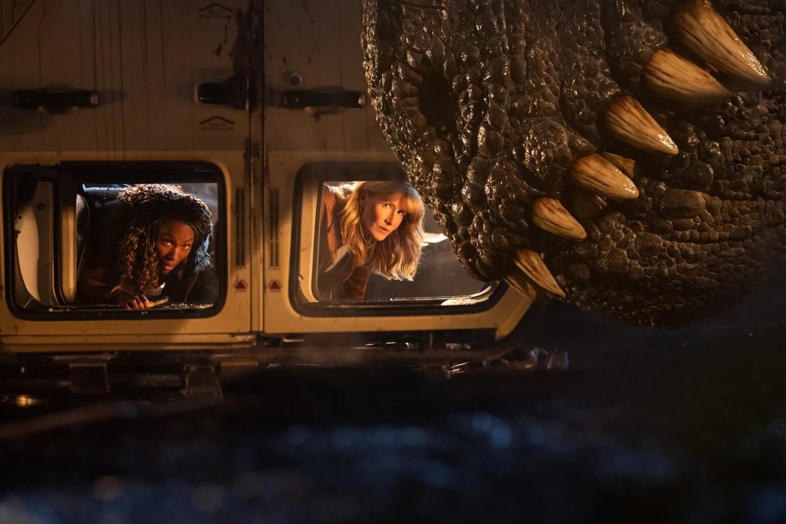 Esquenta Jurassic World: Domínio | Veja novas fotos oficiais do filme Kayla Watts (DeWanda Wise) e Ellie Sattler (Laura Dern) em Jurassic World: Domínio (Divulgação / Universal)