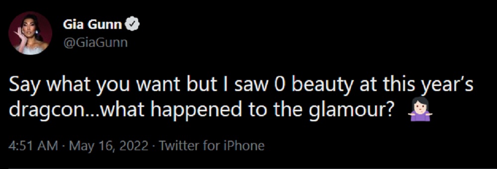 Tweet de Gia Gunn causou polêmica entre as queens de RuPaul's Drag Race (Reprodução)