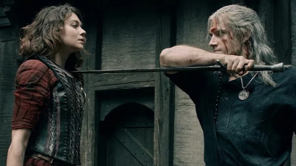 Renfri (Emma Appleton) e Geralt (Henry Cavill) em The Witcher (Reprodução / Netflix)