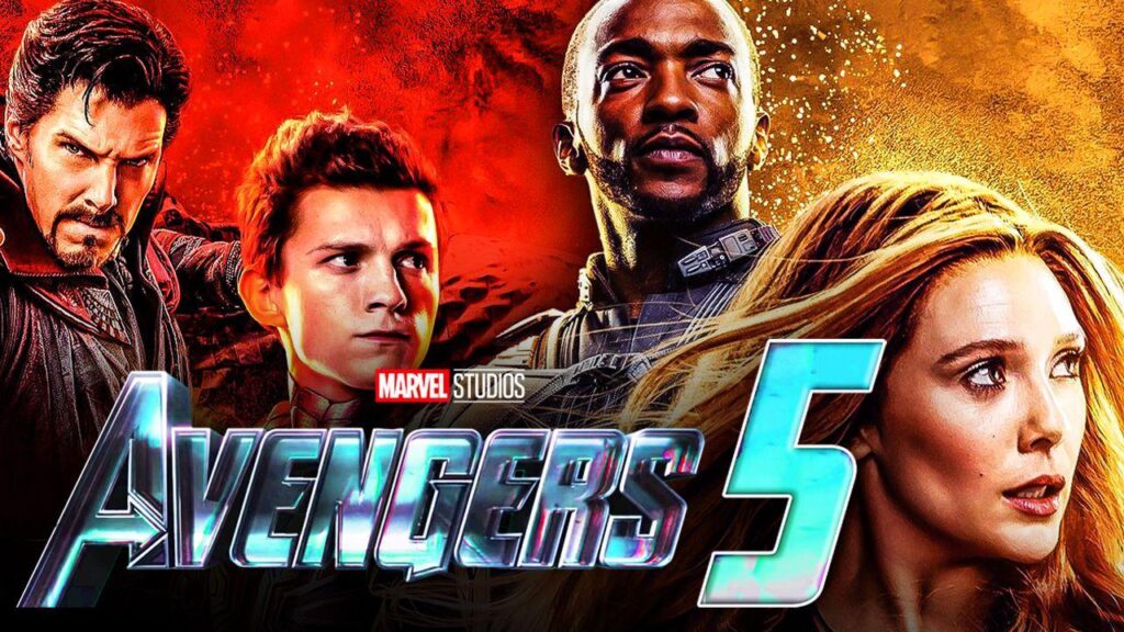 Novos filmes dos Vingadores farão parte da Fase 6 no MCU e ganham data de estreia; Confira Falcão (Anthony Mackie), Doutor Estranho (Benedict Cumberbatch), Peter Parker (Tom Holland) e a Feiticeira Escarlate (Elizabeth Olsen) em montagem dos Vingadores 5