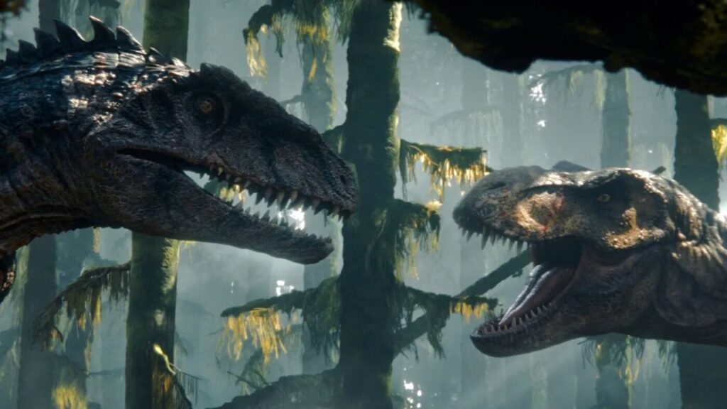 Giganotosaurus e T-Rex em Jurassic World: Domínio (Reprodução / Universal)