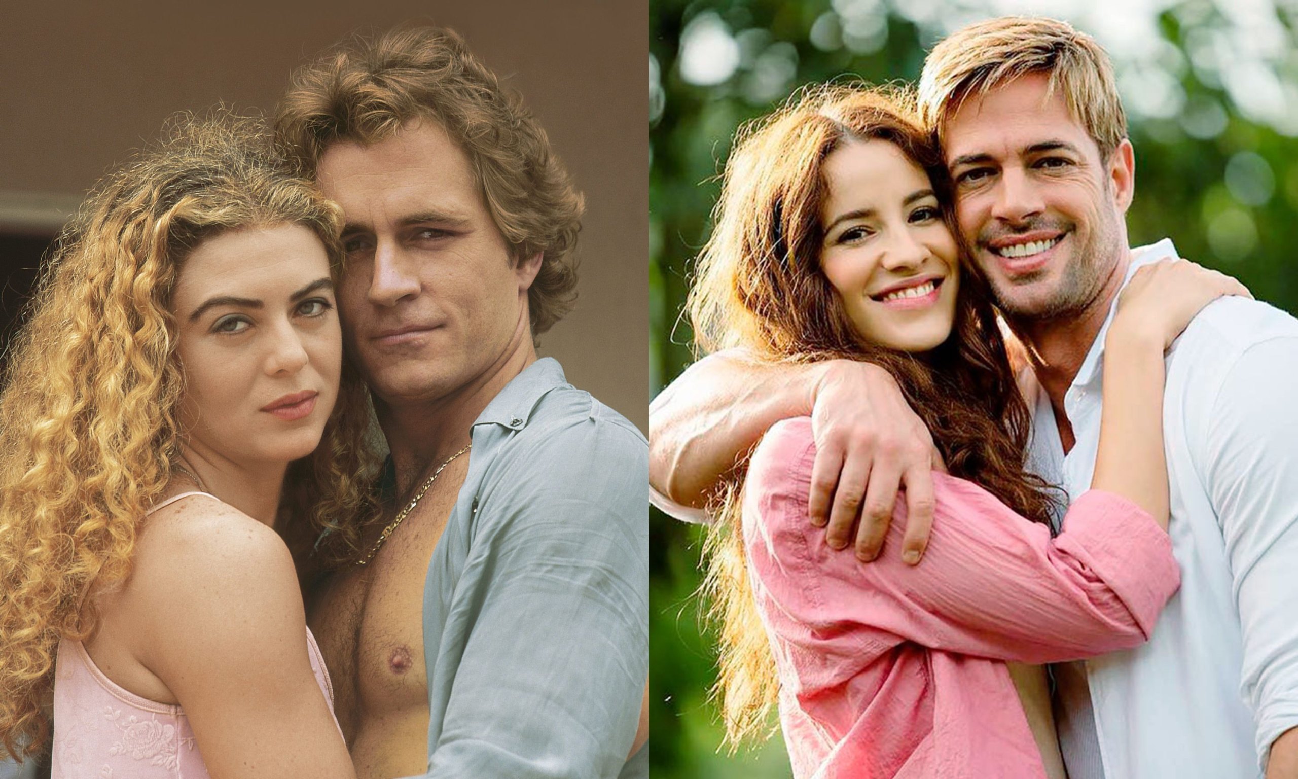 Café com Aroma de Mulher | Revelado por que a novela conquista cada vez mais jovens na Netflix 3 Margarita Rosa de Francisco como Gaivota e Guy Ecker como Sebastian na versao de 1994 e Laura Londono como Gaivota e William Levy como Sebastian na versao da Netflix Montagem Reproducao scaled 1