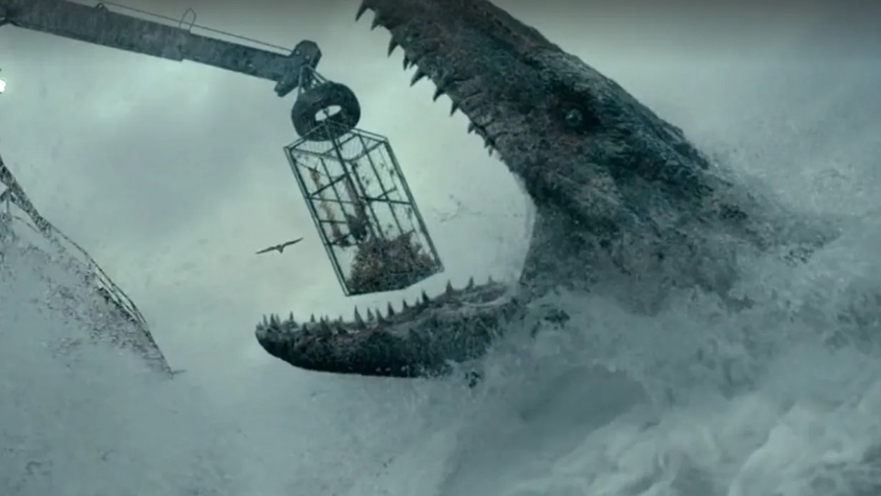 Mosasauro em Jurassic World: Domínio (Reprodução)