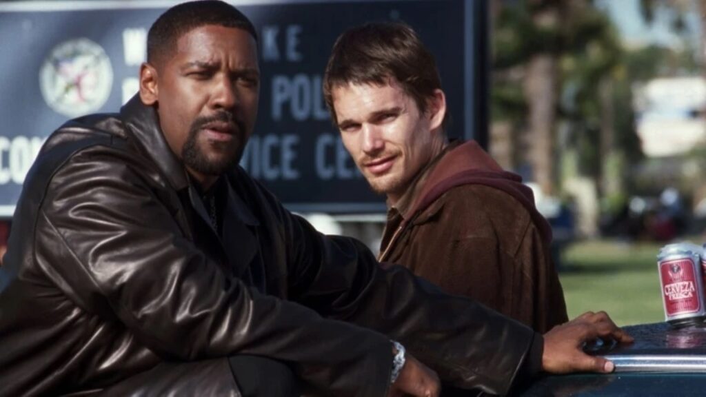 Alonzo (Denzel Washington) e Jake (Ethan Hawke) em Dia de Treinamento (Reprodução)