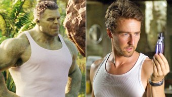 Hulk (Mark Ruffalo) e Bruce Banner (Edward Norton) nos filmes da Marvel (Reprodução)