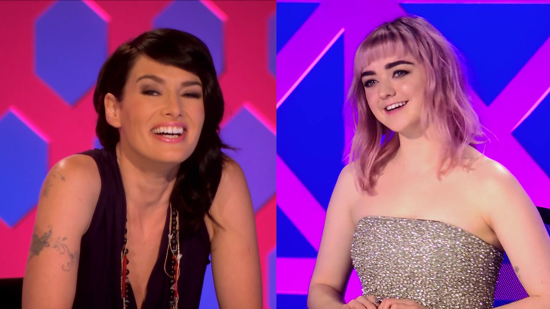 Atriz de A Casa do Dragão revela jeito inusitado para quebrar o gelo com colega 30 anos mais velho em cenas íntimas 3 Lena Headey e Maisie Williams, de Game of Thrones, como juradas de RuPaul's Drag Race (Reprodução)