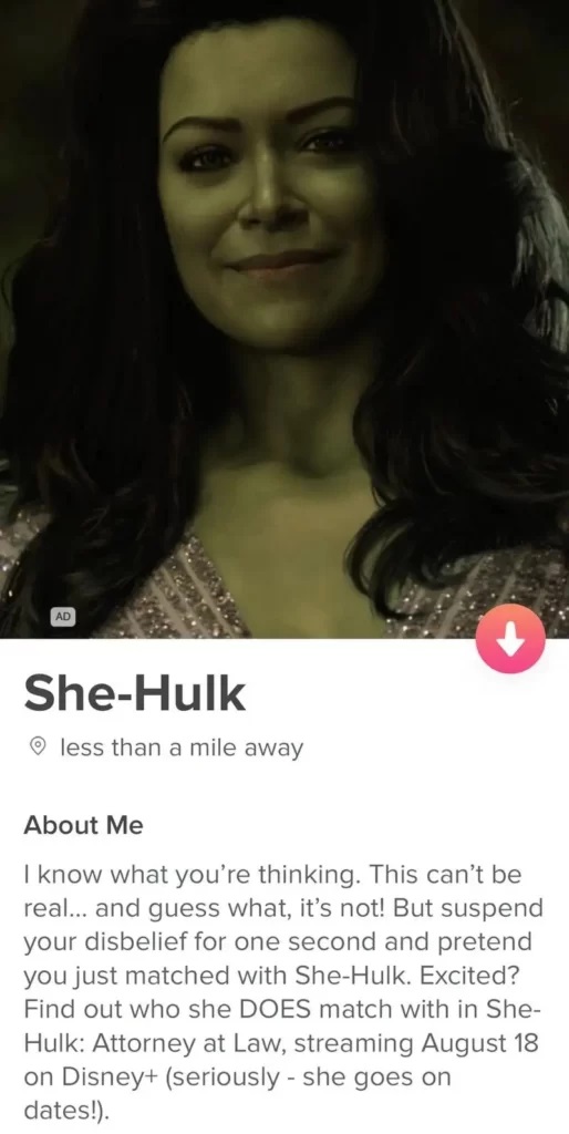 Perfil da Mulher-Hulk no Tinder
