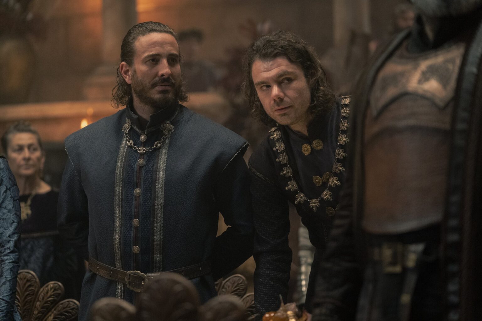 Ryan Corr como Harwin Strong e Matthew Needham como Larys Strong em A Casa do Dragão (Divulgação/ HBO)
